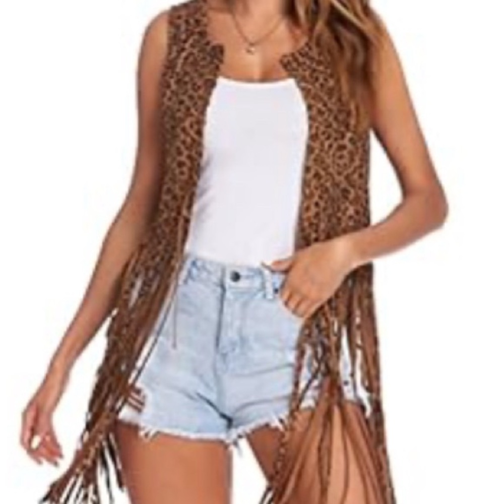Leopard faux Suede 70s vibe Vest size medium-large